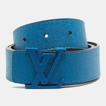 Pre Owned Louis Vuitton Blue Taiga Leather LV Initiales Belt 90CM