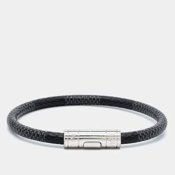 Pre Owned Louis Vuitton Charcoal Grey Keep It Black Damier Canvas Bracelet