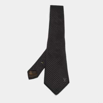 Pre Owned Louis Vuitton Black Damier Checkerboard Patterned Silk jacquard Tie