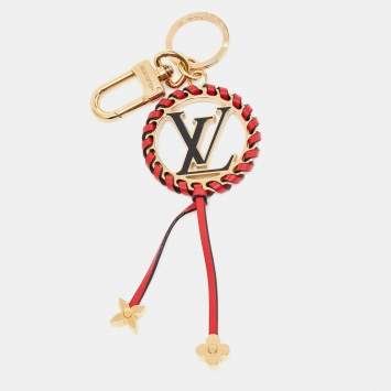 Pre Owned Louis Vuitton Gold Tone Red Leather & Enamel Logo Very Bag Charm & Key Chain