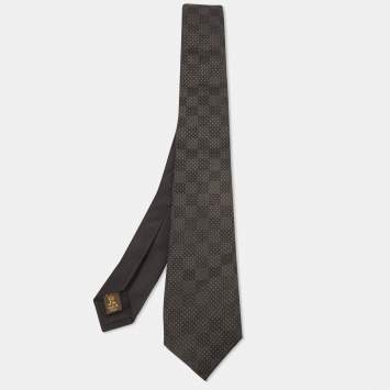 Pre Owned Louis Vuitton Black Damier Gold Silk Tie