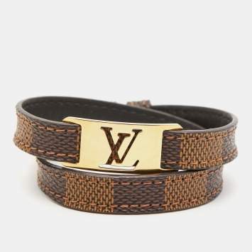 Pre Owned Louis Vuitton Sign It Brown Canvas Gold Tone Wrap Bracelet