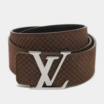 Pre Owned Louis Vuitton Brown Mini Damier Suede  LV Initiales Belt 90CM