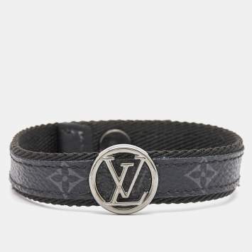 Pre Owned Louis Vuitton LV Circle Monogram Eclipse Canvas Gunmetal Tone Bracelet