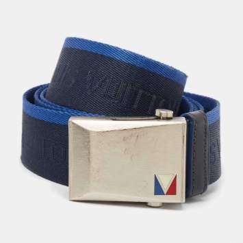 Pre Owned Louis Vuitton Navy Blue Canvas and Leather Buckle Belt 100CM