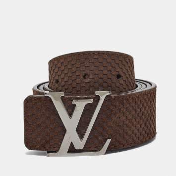 Pre Owned Louis Vuitton Moka Suede Mini Damier LV Initiales Belt 110 CM