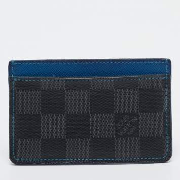Pre Owned Louis Vuitton Blue Damier Graphite Canvas Card Holder 