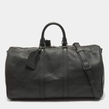 Pre Owned Louis Vuitton Black Leather Leather Keepall Bandoulière 50 Bag
