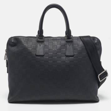 Pre Owned Louis Vuitton Black Damier Infini Leather Porte Documents Voyage PM Bag