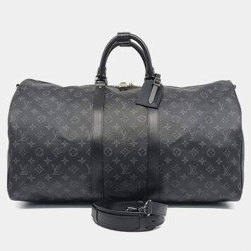 Louis Vuitton Black Leather Bandouliere Eclipse Keepall 55 bag