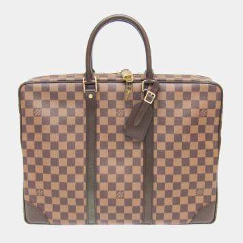  Louis Vuitton Brown Damier Ebene Canvas Voyage Document Bag 