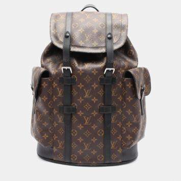 Louis Vuitton Christopher Pm Backpack Bag Coated Canvas Leather Monogram Macassar Brown Black