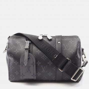 Louis Vuitton City Keepall Black Grey Monogram Eclipse Coated Canvas Leather Shoulder Bag