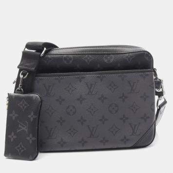 Louis Vuitton Trio Shoulder Bag Coated Canvas Leather Monogram Eclipse Black Grey