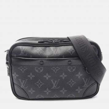 Pre Owned Louis Vuitton Alpha Monogram Eclipse Black Coated Canvas Leather Shoulder Bag