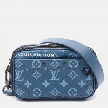 Pre Owned Louis Vuitton Nano Alpha Wearable Wallet Shoulder Bag Coated Canvas And Leather Monogram Blue