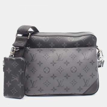 Pre Owned Louis Vuitton Trio Monogram Eclipse Black Grey Coated Canvas Leather Shoulder Bag