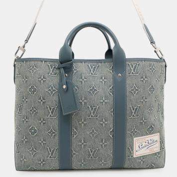 Pre Owned Louis Vuitton Weekend Blue Monogram Washed Denim Tote Bag