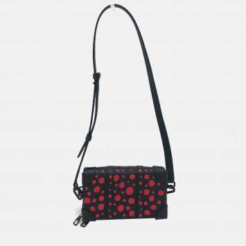 Pre Owned Louis Vuitton Monogram Dot Soft Trunk Wallet Shoulder Bag In Taurillon Leather Black