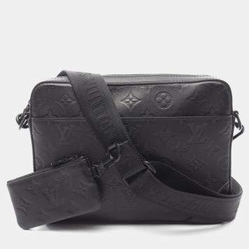 Pre Owned Louis Vuitton Duo Messenger Shoulder Bag In Monogram Shadow Leather Black