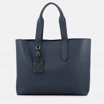Pre Owned Louis Vuitton Cabas Voyage Navy Taurillon Leather Tote Bag