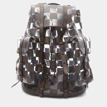 Pre Owned Louis Vuitton Christopher MM Monogram Chess Brown Coated Canvas Backpack