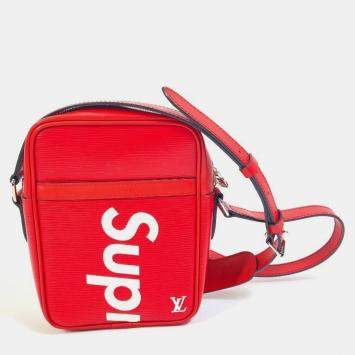 Pre Owned Louis Vuitton Epi Danube Pm Shoulder Bag Supreme Collaboration Electric Leather Red