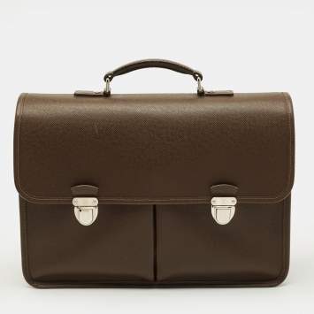 Pre Owned Louis Vuitton Anton Grizzli Taiga Leather Briefcase Bag
