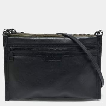 مملوكة مسبقًا حقيبة ماسنجر مزدوجة مسطحة لوي فيتون شادو مونوغرام جلد أخضر جيشي/أسود