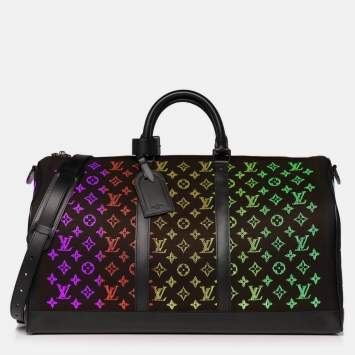 Pre Owned Louis Vuitton Light Up Keepall Bandouliere 50 Black Monogram Jacquard Duffel Bag