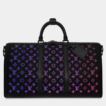 Pre Owned Louis Vuitton Light Up Keepall Bandouliere 50 Black Monogram Jacquard Duffel Bag