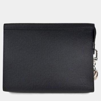 Pre Owned Louis Vuitton Black Taiga Pochette Voyage MM Cut Circle Key Holder