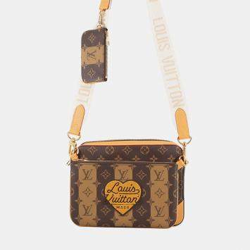 Pre Owned Louis Vuitton Trio Messenger Brown Monogram Stripe Lv Squared