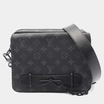 Pre Owned Louis Vuitton Steamer Messenger Shoulder Bag In Coated Canvas And Leather Monogram Eclipse Gray