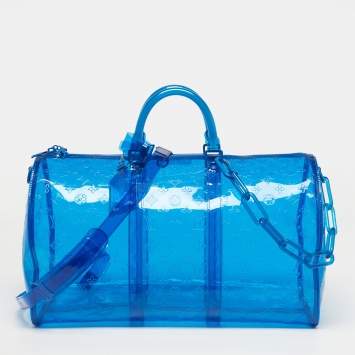 Pre Owned Louis Vuitton Keepall Bandouliere 50 Blue Clear Monogram PVC Bag