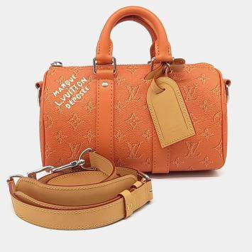 Pre Owned Louis Vuitton Orange Canvas BandouliÃ¨re Keepall 25