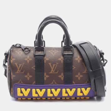 مملوكة مسبقًا Louis Vuitton Keepall Xs Lv Rubber Tote Bag Coated Canvas Leather Rubber Monogram Brown Black Multicolor