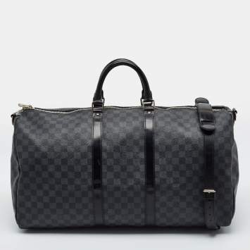 Pre Owned Louis Vuitton Keepall Bandoulière 55 Damier Graphite Canvas Bag