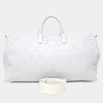 Pre Owned Louis Vuitton White Leather Ornament Keepall 50