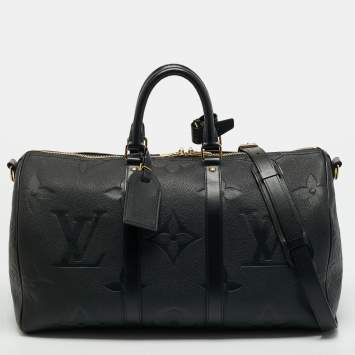 Pre Owned Louis Vuitton Keepall Bandoulière 45 Black Monogram Giant Empreinte Leather Duffel Bag