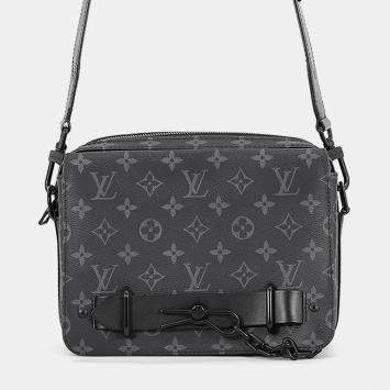 Pre Owned Louis Vuitton Steamer Messenger Noir M45585 Monogram Eclipse Canvas Shoulder Bag