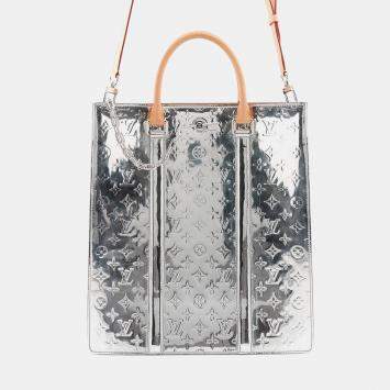 Pre Owned Louis Vuitton Sac Plat M45884 Silver Monogram Mirror Canvas Shoulder Bag