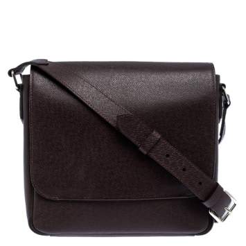 Pre Owned Louis Vuitton Brown Taiga Leather Roman PM Bag