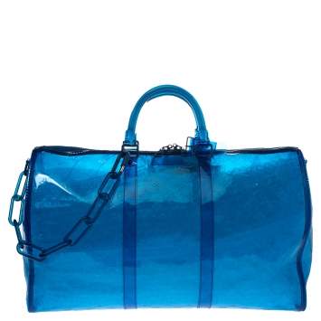Pre Owned Louis Vuitton Blue Monogram Prism Keepall Bandouliere 50 Bag