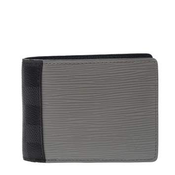 Pre Owned Louis Vuitton Blue/Grey Epi Leather and Damier Graphite Canvas Patchwork Multiple Wallet