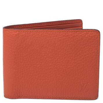 Pre Owned Louis Vuitton Orange Leather Bifold Multiple Wallet