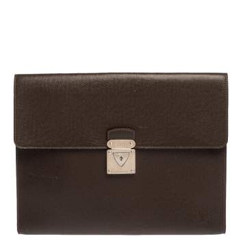 Pre Owned Louis Vuitton Brown Taiga Leather Minuto Portfolio Case