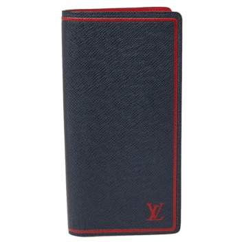 Pre Owned Louis Vuitton Blue/Red Taiga Leather Brazza Wallet 