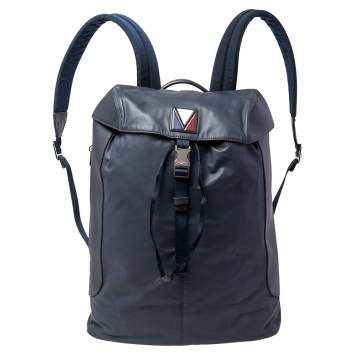 Pre Owned Louis Vuitton Navy Leather and Nylon V Line Pulse Backpack 