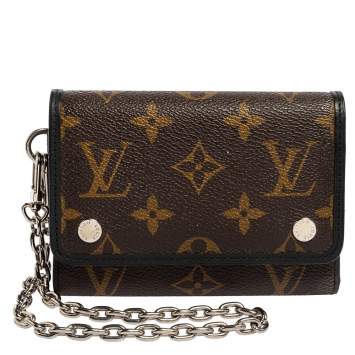 Pre Owned Louis Vuitton Monogram Canvas Portfolio Tri-fold Chain Macassar Wallet